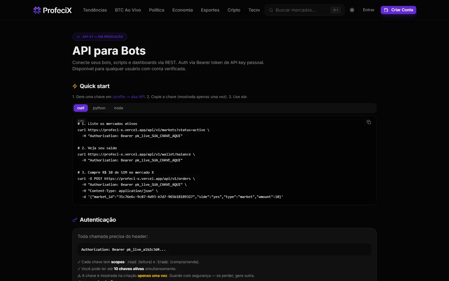 Documentação da API pública