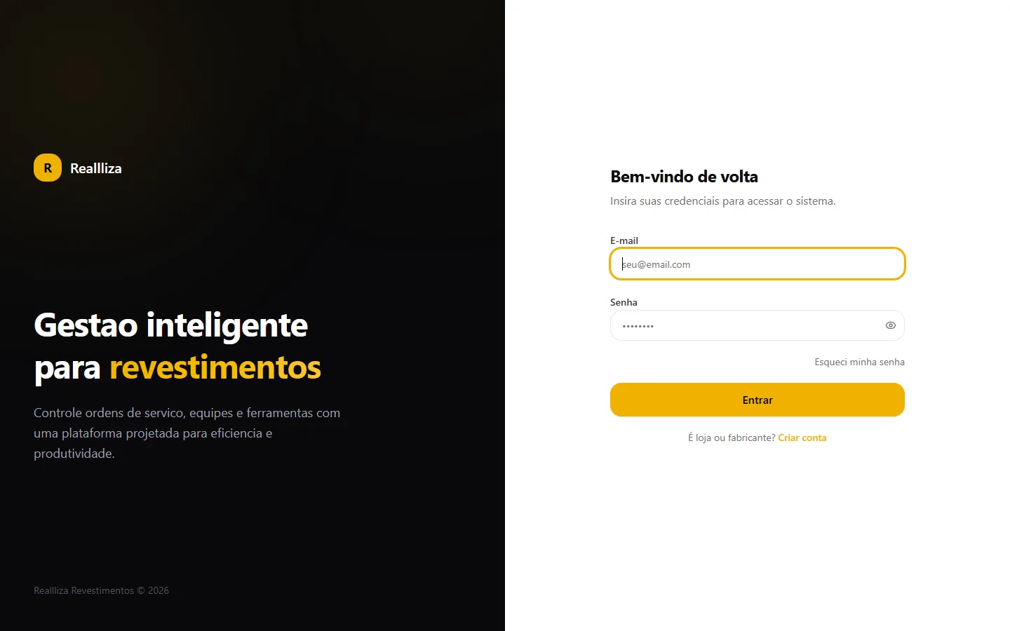 Login da plataforma