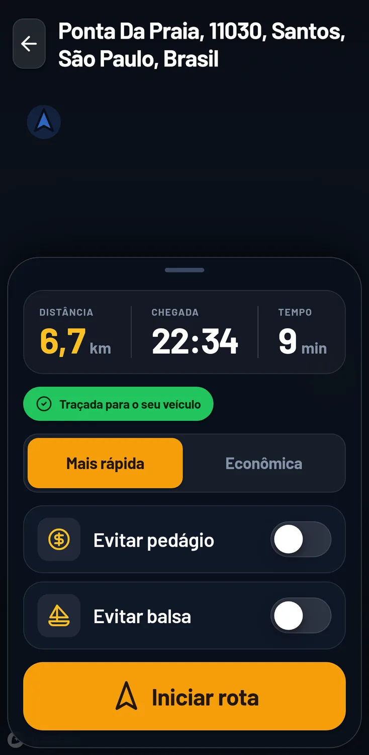 Rota traçada pelo gabarito do veículo