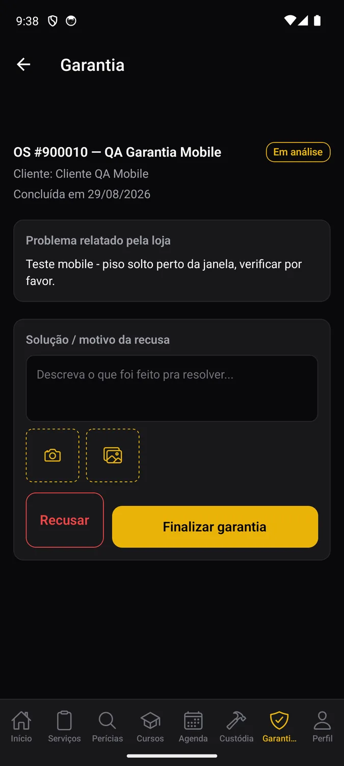 Execução da garantia no app