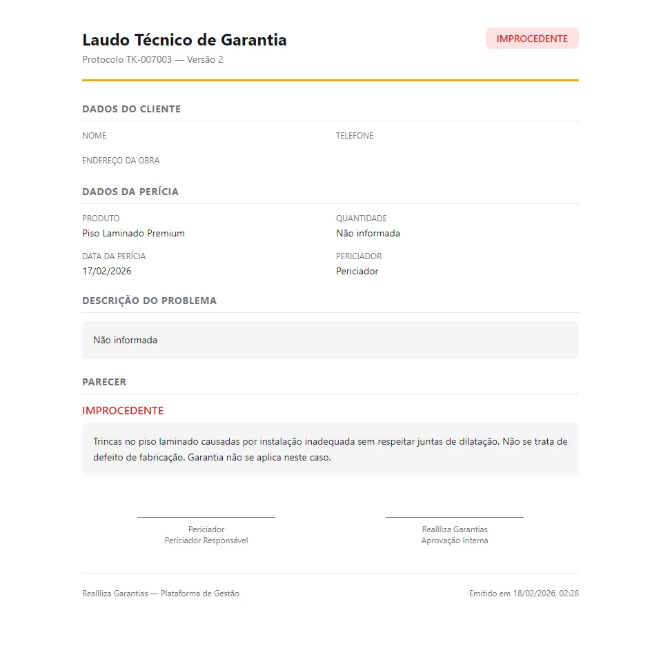 Laudo gerado em PDF